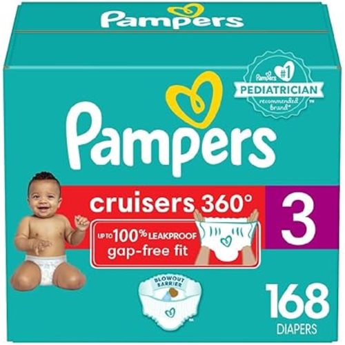 Pampers Cruisers 360 Diapers - Size 3, One Month Supply (168 Count), Pull-On Disposable Baby Diapers, Gap-Free Fit