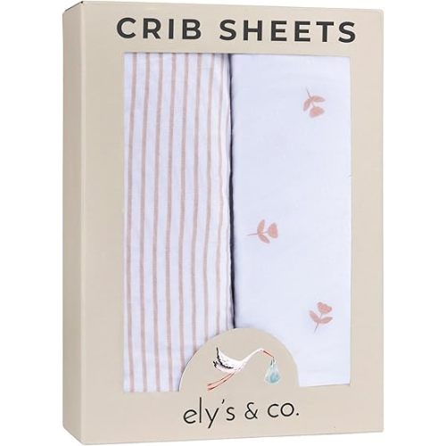 Ely’s & Co. Crib Sheets Baby Girl Fitted Crib Mattress Sheet Set, 2 Pack, 100% Jersey Knit Cotton, Infant and Toddler Nursery Bedding, Pink Tulip Collection, 28” x 52”