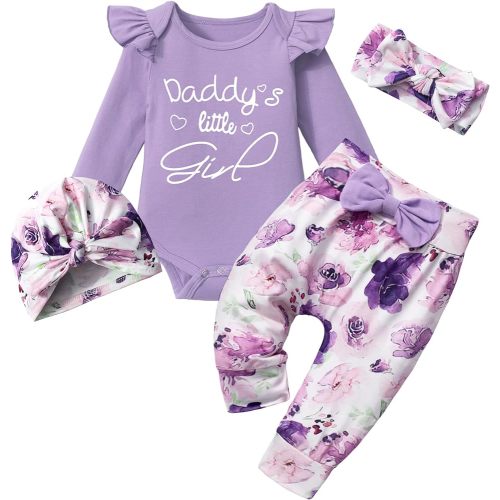 Infant Newborn Baby Girl Clothes Set White Ruffle long-sleeve Top + Pants + Headband + Hat 4pcs 0-6M Baby Clothes