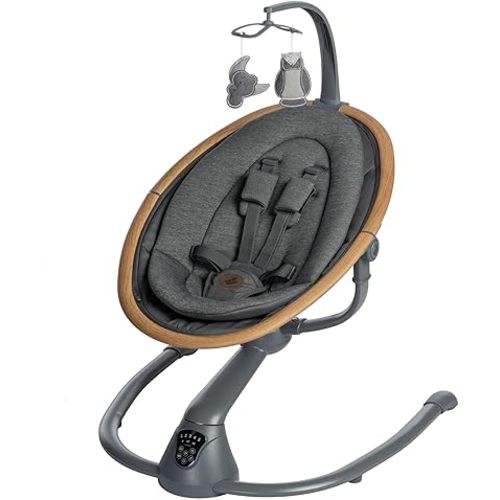 Maxi-Cosi Cassia Baby Swing, infant swing, automatic motion sensor, music, toys, recline, portable, 360 degree rotation, lightweight & foldable, Classic Graphite