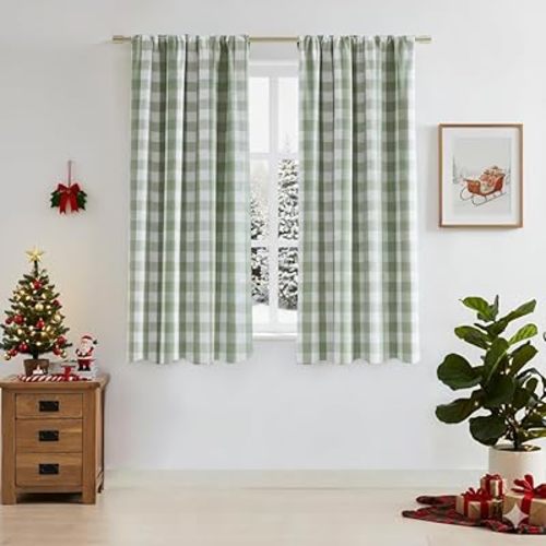 72 Inch Sage Green Buffalo Plaid Full Blackout Curtains,Gingham Drapes,Farmhouse Thermal Insulated Energy Efficient Window Treatment for Living Room Bedroom,Rod Pocket Back Tabs,40"Wx72"Lx2