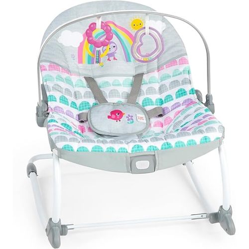 Bright Starts Rosy Rainbow Infant to Toddler Rocker with Vibrations, Baby Seat for Girl or Boy, Newborn +