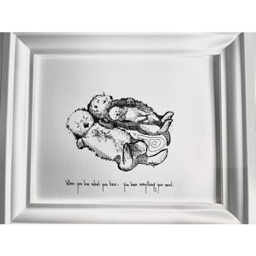 Sea otter parents and baby “When you love what you have, you have everything you need.” 8x10 fine art paper print, nursery decor family gift