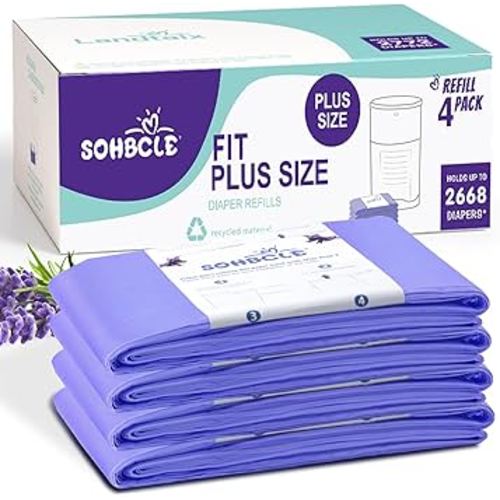 Diaper Pail Refill Bags Compatible with Dekor Plus Diaper Pail Refills 4 Pack Extra 12% Length,Holds up to 2668 Diapers,Extra 30% Thickness Powerful Odor Eliminate Lavender Scent for Baby/Adult