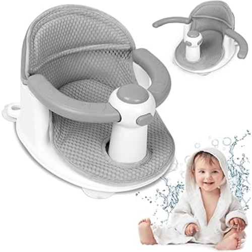 Baby Bath Seat for Babies 6 Months & up, Sure & Secure Suction Cups, Non-Slip Baby Bath Seat, Detachable, Safe & Comfortable Baby Bath Support, Sit Up Bath Seat for Baby (Grey)