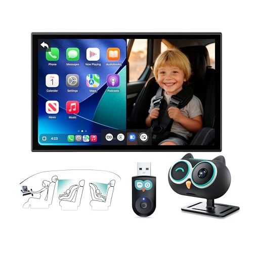 OTTOCAST Cabin Care Adapter 2026,2-in-1 Baby Car Camera & Wireless CarPlay Adapter-No Extra Screen Needed,1080P Car Baby Monitor for No-Glow Night Vision,150°Wide Angle,Plug&Play(No Android Support)