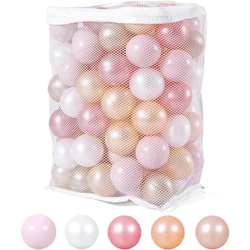 Heopeis Ball Pit Balls for Toddlers Crush Proof Plastic Ball for Ball Pit Children's Toy Balls Pearl Ocean Balls, 2.2inches,100Pcs. - Pearl Red+Gold+Pearl Pink+Pearl White+Pearl Brown