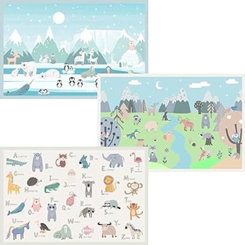 Hippypotamus Disposable Placemats Baby - Pack of 45 BPA Free Table Toppers for Kids and Toddlers - Extra Sticky Travel Mat for Restaurant (Nordic Animals)