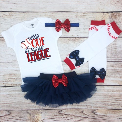 Way Out of Your League Baby Girl Baseball Outfit, Out of Your League Baseball Clothes, Out of Your League Baseball Set