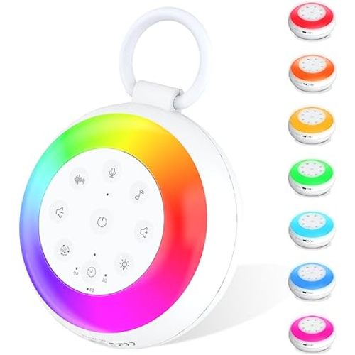 White Noise Sound Machine, Noise Machine for Baby Kids Adult Sleep with 24 Soothing Sounds, 7 Night Light, Memory Function, 3 Timer & Voice Recording, Portable Wireless Speaker for Home, Travel