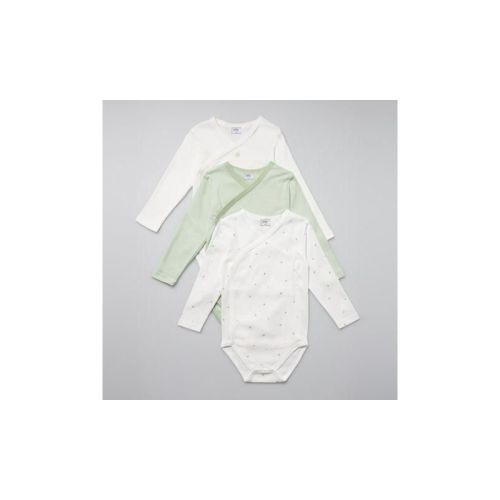 Stellou & Friends Cotton Crossbody Long Sleeve Onesies - 3 pk of Bodysuits for Babies, Color: Green, Size: 3-6 months