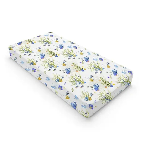 Colorful Undersea Changing Pad Covers Ocean Fishes Jellyfish Sea Weeds Diaper Change Table Pad Sheets for Boys Girls Nautical Marine Life Soft Stretch Fitted Changing Mat Sheets 32''x16''