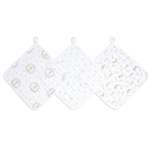 aden + anais Essentials Washcloth 3-Pack, Super Soft 100% Cotton Muslin, Gentle on Skin, 3 Absorbent 11x11 Layers, Softer with Every Use, Perfect for Babies, Infants, Toddlers, Blushing Bunnies