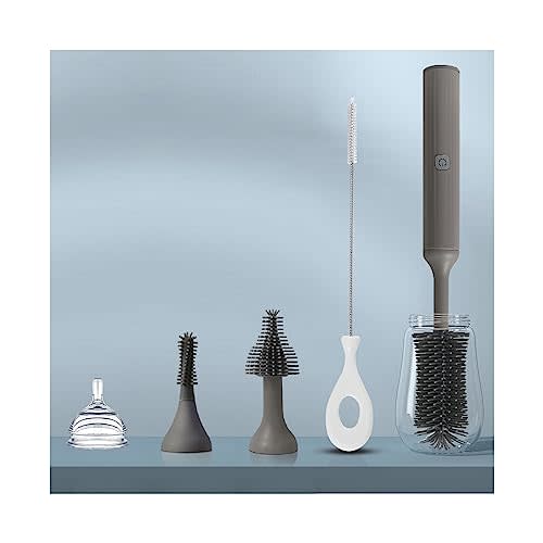 Electric Bottle Brush Set with Rechargeable Baby Bottle Brush Cleaner, Pacifiers Brush, Straw Brush, Safe Silicone Material Newborn Essentials,Gray