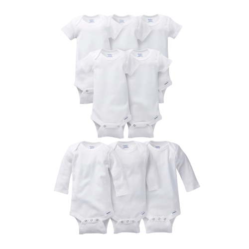 Gerber Baby Boy or Girl Gender Neutral White Short Sleeve and Long Sleeve Onesies Bodysuit Bundle, 8-Piece