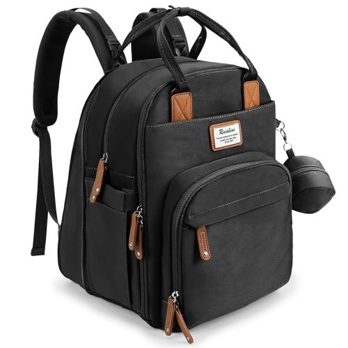 RUVALINO Diaper Bag Backpack-Multifunction Baby Travel Bag with Changing pad, Insulated Bottle Holders & Pacifier Case, Large Capacity, Waterproof, Black XL