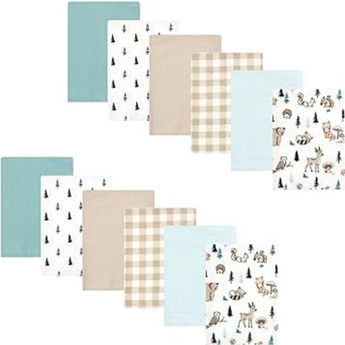 Hudson Baby Unisex Baby Cotton Flannel Burp Cloths Bundle, Boy Woodland Pals, One Size
