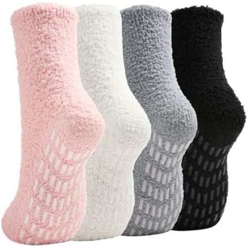 Saniripple Slipper Socks for Women Men Grip Hospital Socks with Grips Fuzzy Non Slip Warm Womens Gifts