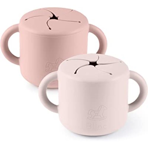 blinc Snack Cups for Toddlers - No Spill Silicone Snack Cup - Non Spillable Baby Food Containers - Cereal Snack Containers for Kids, Baby Essentials (Blush & Rose (2 Pack))