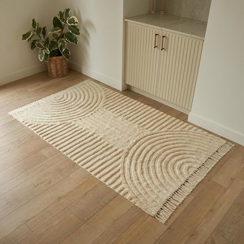 Beautiful 4x6ft. Boho Area Rug w. Tassels for Your Hallway, Living Room Or Bedroom - Soft Cotton Carpet Fit Perfectly in Any Kitchen/Dining Space - Washable Rug Enhances Any Home Decor - 48x72 inch