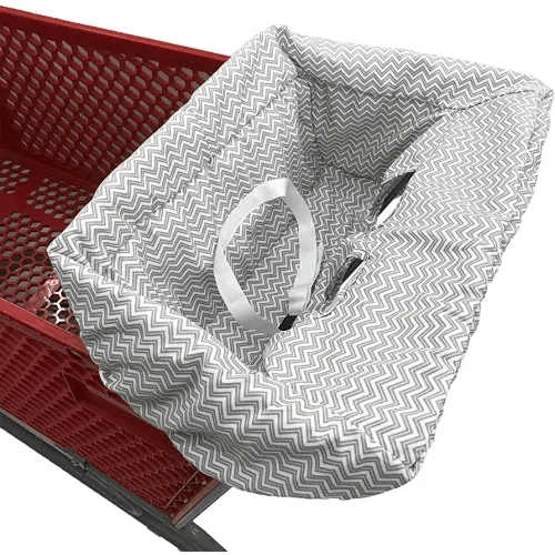 Portable Shopping Cart Cover, High Chair and Grocery Cart Covers for Babies, Kids, Infants & Toddlers, Attached Carry Bag (Gray Chevron)