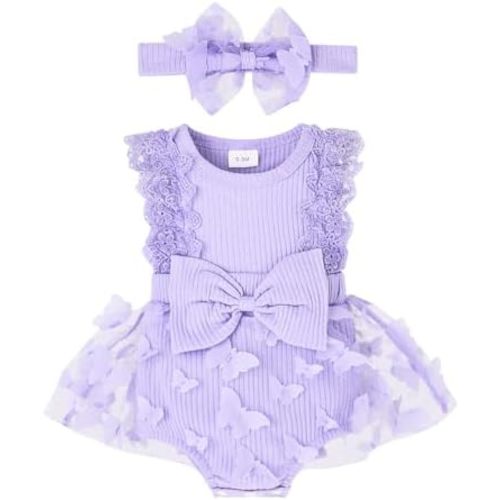 Baby Girl Summer Clothes Cute Newborn Girl Outfits Sleeveless Lace One Piece Romper +Headband 2pcs set 0-12 Months