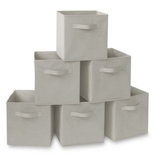 Casafield Set of 6 Collapsible Fabric Storage Cube Bins, Light Gray - Foldable Cloth Baskets for Shelves and Cubby Organizers