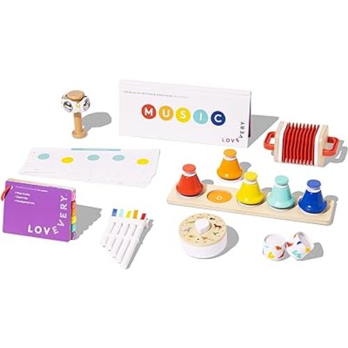 Lovevery | The Music Set | 6 Montessori Musical Instruments & Rhythm Book | Educational Toys for Toddlers & Preschoolers | Simple Songs and Play Guide | Ages 18 Months to 4+ Years