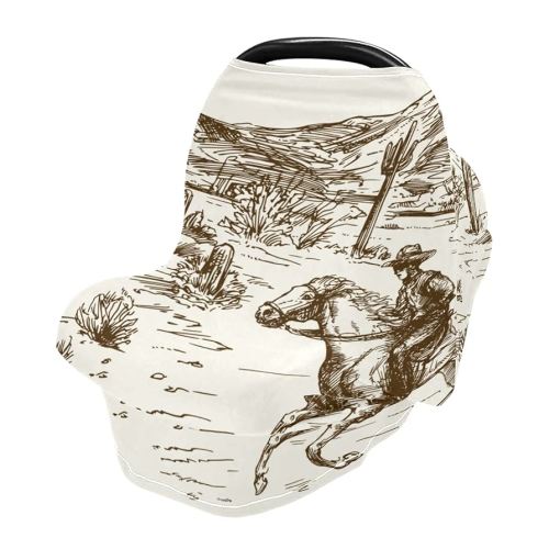 xigua Soft Baby Car Seat Covers Canopy for Infants Strollers Canopies for Newborns Babies Nursing Apron Cover for Breastfeeding, Western Desert Cowboy