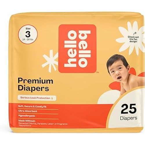 Hello Bello Diapers, Size 3 (14-24 lbs) Wild Cats, 25 Count of Premium Disposable Baby Diapers, Hypoallergenic with Soft, Cloth-Like Feel