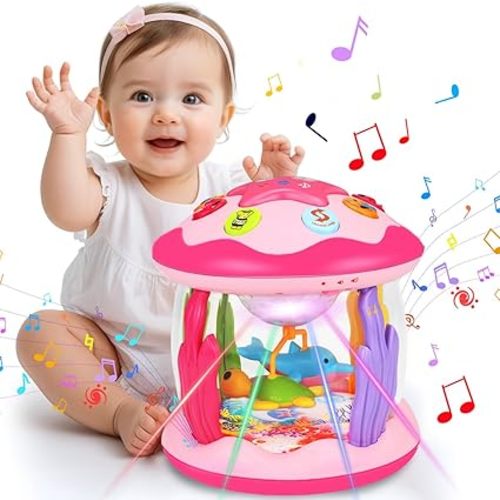 Baby Girl Toys 0-6 Months: Babies Ocean Rotating Musical Light Up Tummy Time Toys 0-3 3-6 Months Crawling Learning Infant Aquarium Toy 4 5 6 7 8 9 10 12 Month Baby Girl 1 Year Old Birthday Gifts