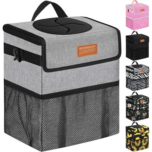 Car Trash Can Bin for Back Seat Leak Proof, Cute Car Trash Bag Hanging, Vehicle Trash Can for SUV Truck Van, Automotive Garbage Cans Front Seat Grey