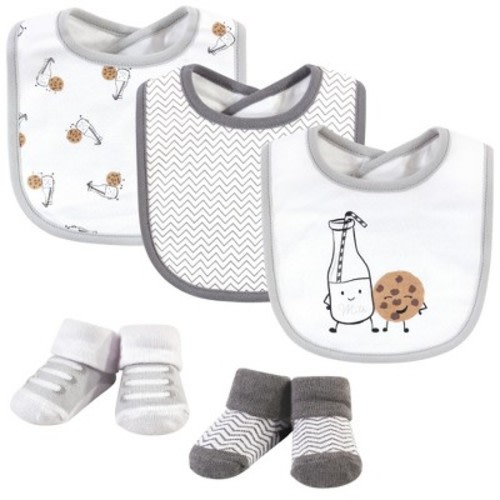 Hudson Baby Infant Cotton Bib and Sock Set 5pk, Milk And Cookies, One Size