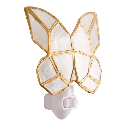 Natural Capiz and Gold Metal Butterfly Figural Night Light