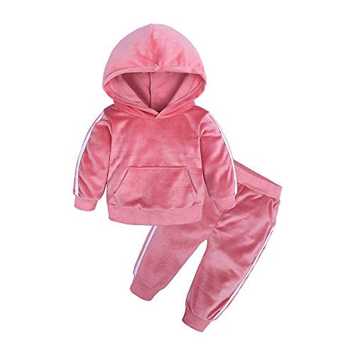Kids Tales Boys Girls 2Pcs Velvet Hooded Tracksuit Toddler Kids Fleece Hoody Top + Sweatpants Sweatsuit Outfits Set