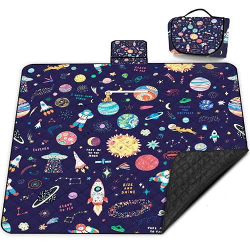 Extra Large Picnic Blanket Waterproof,80"x 80"Foldable Machine Washable Beach Blanket,Outdoor Blanket for 6-8 Adults,Suitable for Indoor Crawling,Park Beach,Camping,Hiking,Family Travel(Starry sky)