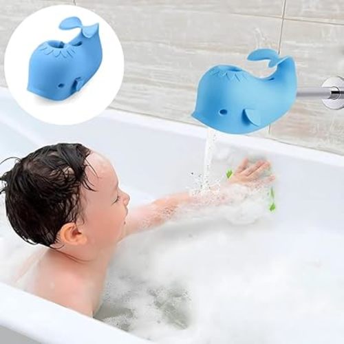 PandaEar Bath Spout Cover, Baby Bathtub Faucet Cover, Baby Shower Protector Cover for Kids Toddlers, Universal Fit -Whale (Blue)