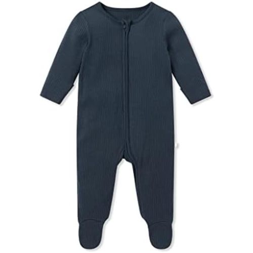 MORI Baby Unisex Ribbed Pajamas with Zip and Mitts of Viscose from Bamboo and Cotton - Jumpsuit Sleepwear for Boys and Girls