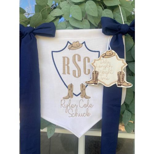 Embroidered Cowboy Nursery Banner: Personalized Birth Announcement