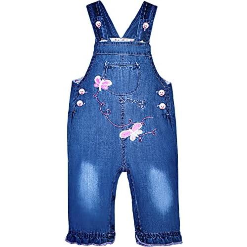 Peacolate 3Months-3Years Baby Girls Denim Overalls Embroidery Butterfly Bib Pants Jeans Jumpsuit