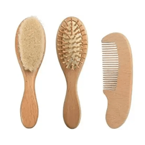 Three piece wooden hair brush set