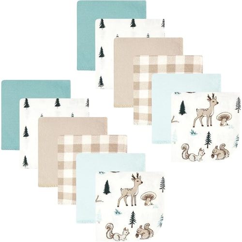 Hudson Baby Unisex Baby Flannel Washcloths, Boy Woodland Pals 12Pk, One Size