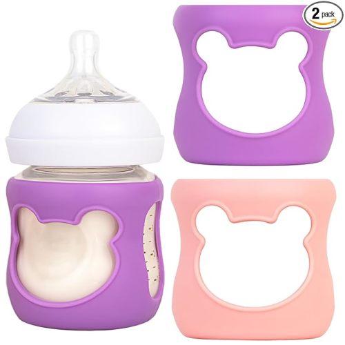 Silicone Baby Bottle Sleeves for Philips Avent, Anti Breakage Bottle Holder, 4oz, Pack of 2 (Pink/Purple)
