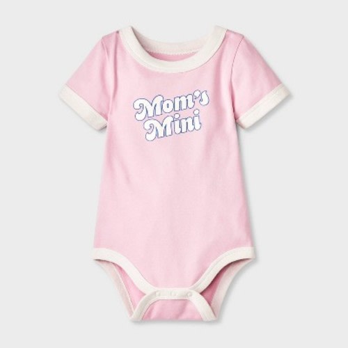 Baby Girls' Mom's Mini Bodysuit - Cat & Jack™ Pink 3-6M: Crotch Snap, Tagless, Short Sleeve