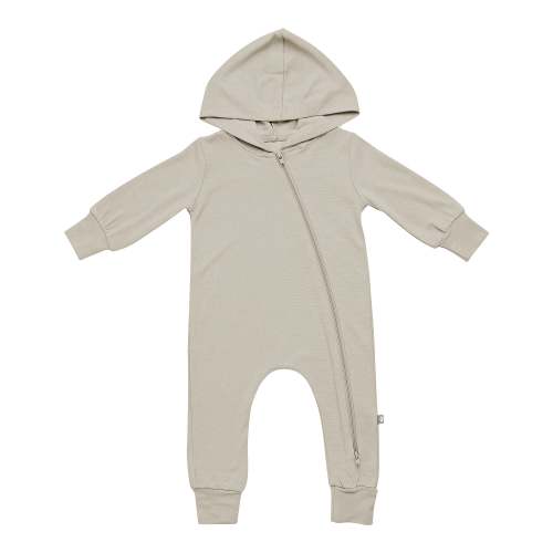 Bamboo Jersey Hooded Zippered Romper in Khaki