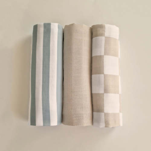 Muslin Cloths - 3 pack - Oatmeal & Misty Blue