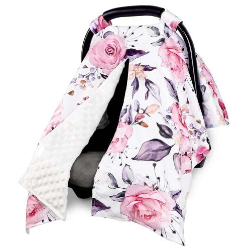 Baby Car Seat Cover, Breathable Infant Carseat Cover for Summer Peekaboo Opening Car Seat Canopy Cover, Nursing Cover for Baby Boys Girls (Pink Floral)