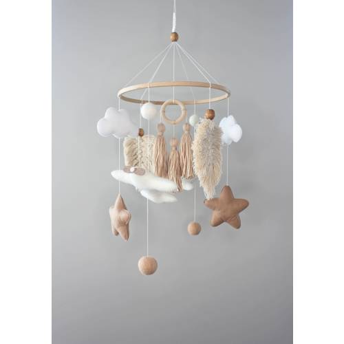 Gender neutral nursery, boho mobile for crib, nursery ideas, boho minimalist nursery, baby mobile, baby shower gift, hanging baby mobile,