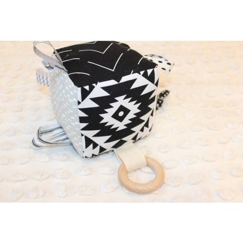 Neutral Boho Sensory Block, Activity Cube, Baby Rattle, Crinkle Toy, Baby Shower Gift
