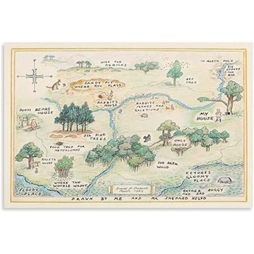Winnie Hundred Acre Wood Map Print Canvas Art Poster And Wall Art Picture Print Modern Family Bedroom Decor Posters 16x24inch(40x60cm)